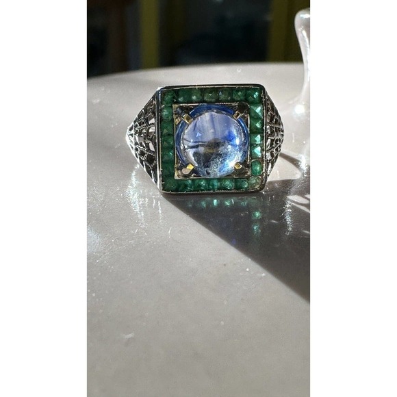 Art deco ANTIQUE CIRCA 1920 WHITE GOLD AND SAPPHIRE RING - Picture 5 of 9